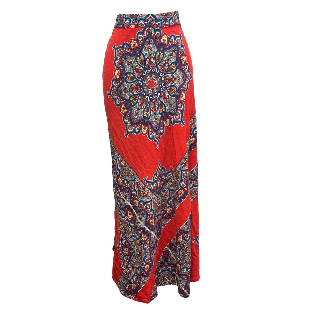 Valerie Stevens Womens XL Red Bohemian Medallion Floral Paisley Rayon Maxi Skirt